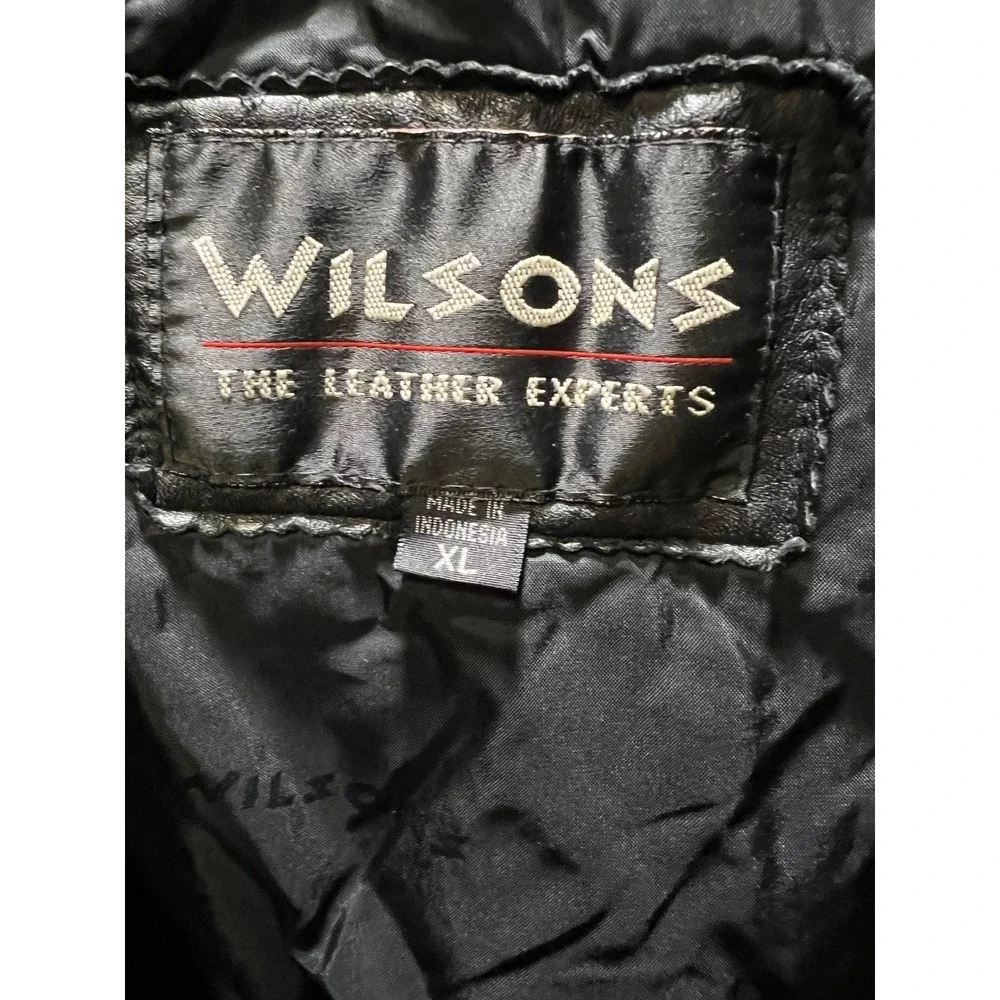 VTG Wilsons Leather Experts Mens Black Genuine Leather‎ Bomber Jacket Lined XL